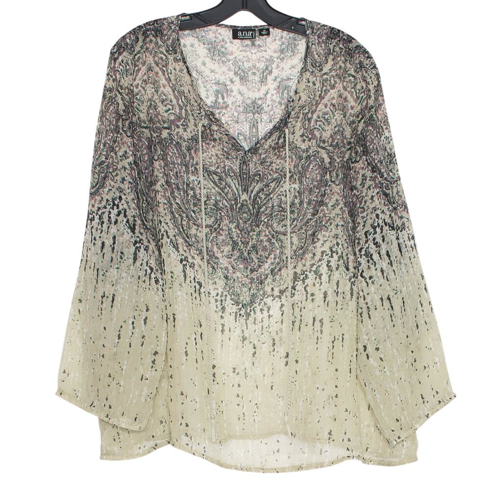 Boho Paisley Sheer Crinkle Flowy Top Lightweight Plus Size 1X Cottagecore Earthy
